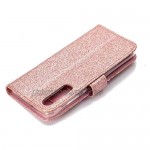 DENDICO Huawei P30 Wallet Case Glitter Shiny Case with Mirror and Card Holder for Huawei P30 Shockproof Flip Book Cover Protective Case - Rose Gold
