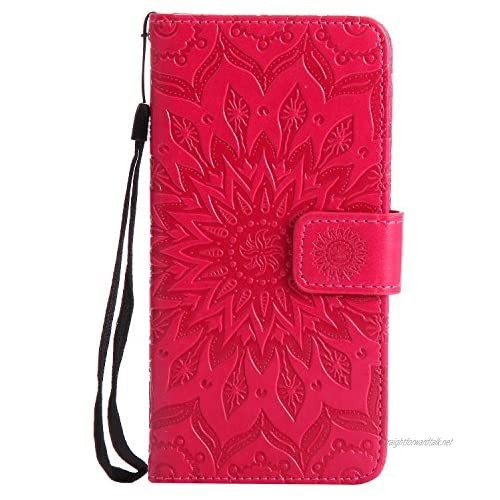 DENDICO Huawei Y9 2018 Case Premium PU Leather Wallet Flip Case Sun Flower Pattern Folio Magnetic Case for Huawei Y9 2018 - Red