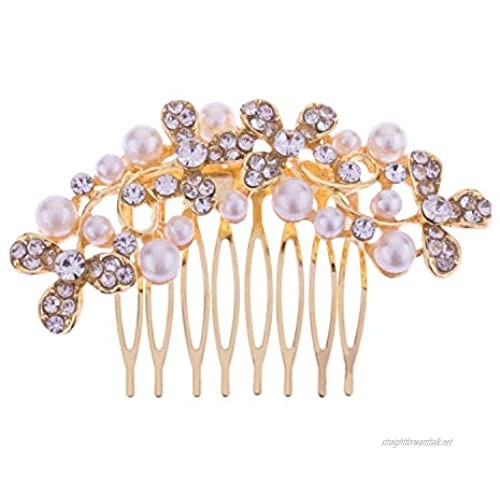 Efulgenz Pearl Rhinestone Bridal Wedding Hair Side Comb Pin Clip Jewellery Accessory for Girls Women Brides Bridemaids