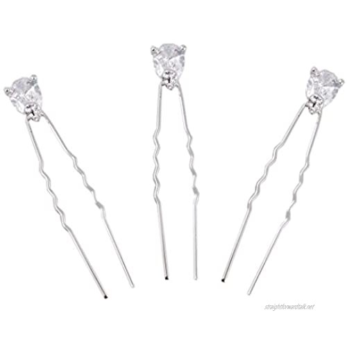 EVER FAITH Austrian Crystal CZ Bridal Simple Teardrop Hair Pin Set of 3 Clear Silver-Tone