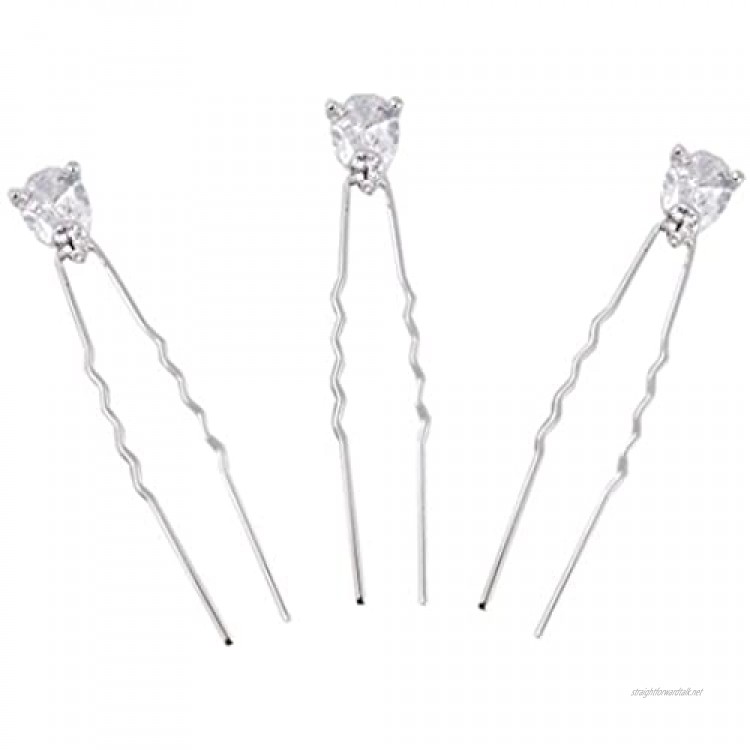 EVER FAITH Austrian Crystal CZ Bridal Simple Teardrop Hair Pin Set of 3 Clear Silver-Tone