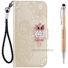 Grandoin Case for Samsung Galaxy Note 10 [Owl Series] Bling Sparkly Diamonds Gems Premium PU Leather Magnetic Flip Cover with Card Slots Holders Wallet Case Full Protection (Gold)