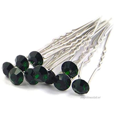 Mont Cherry High Quality Elegant Deep Green Stud Crystal Diamante Wedding Bridal Prom Hair Pins - 5 Pins by Trendz