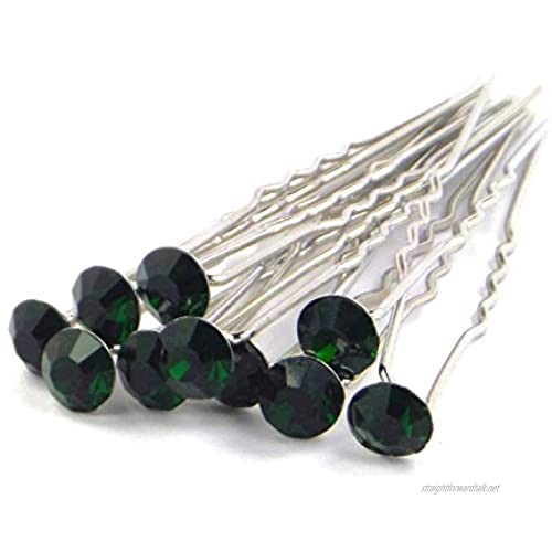 Mont Cherry High Quality Elegant Deep Green Stud Crystal Diamante Wedding Bridal Prom Hair Pins - 3 Pins by Trendz