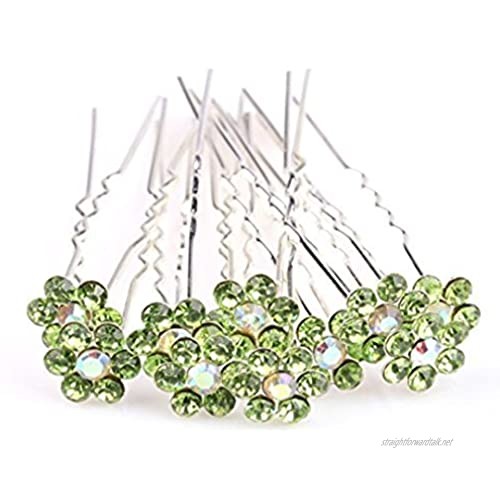 Mont Cherry High Quality Elegant ''Green'' Crystal Flower Diamante Wedding Bridal Prom Hair Pins - 5 Pins by Trendz