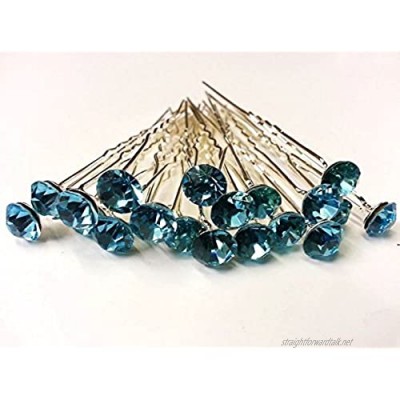Mont Cherry High Quality Elegant Turquoise Stud Crystal Diamante Wedding Bridal Prom Hair Pins - 10 Pins by Trendz