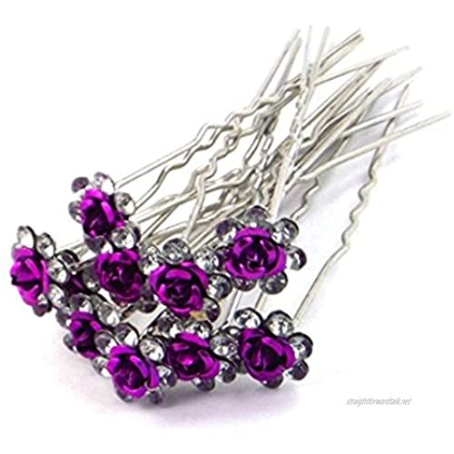 Mont Cherry Rose Flower Crystal Diamante Wedding Bridal Prom Hair Pins by Trendz (5 Pins Shocking Purple)