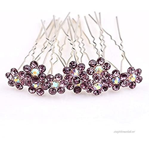 MontCherry Lilac Crystal Flower Diamante Wedding Bridal Prom Hair Pins 10 Pins by Trendz