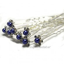 MontCherry Navy Blue Pearl Crystal Flower Diamante Wedding Bridal Prom Hair Pins 20 Pins by Trendz