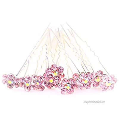 MontCherry Pink Big Crystal Flower Diamante Wedding Bridal Prom Hair Pins 10 Pins by Trendz