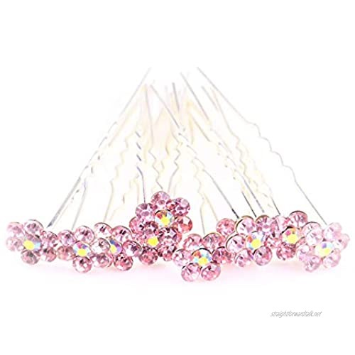 MontCherry Pink Big Crystal Flower Diamante Wedding Bridal Prom Hair Pins 10 Pins by Trendz