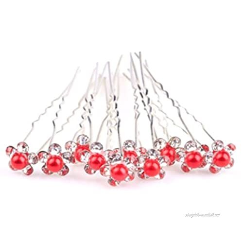 MontCherry Red Pearl Crystal Flower Diamante Wedding Bridal Prom Hair Pins 3 Pins by Trendz