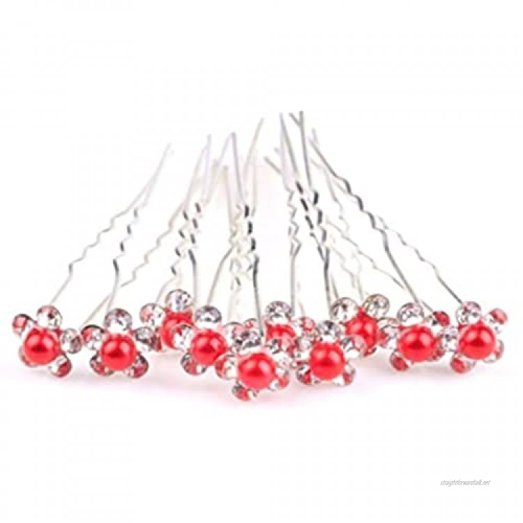 MontCherry Red Pearl Crystal Flower Diamante Wedding Bridal Prom Hair Pins 3 Pins by Trendz
