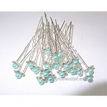 MontCherry Sea Green Pearl Crystal Flower Diamante Wedding Bridal Prom Hair Pins 20 Pins by Trendz