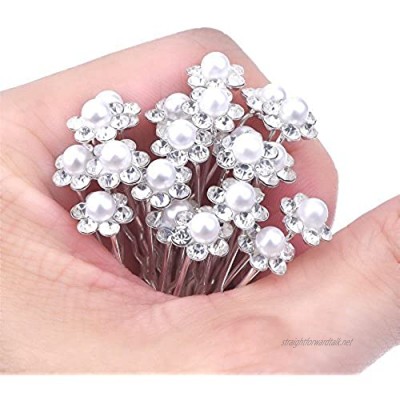 MontCherry White Pearl Crystal Flower Diamante Wedding Bridal Prom Hair Pins 3 Pins by Trendz