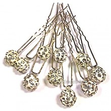 MontCherry White Silver Shamballa Crystal Diamante Wedding Bridal Prom Hair Pins 10 Pins by Trendz