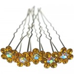 MontCherry Yellow Amber Crystal Flower Diamante Wedding Bridal Prom Hair Pins 10 Pins by Trendz