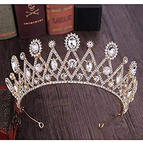 OKMIJN Bridal Tiara Big Blue Red Crystal Crown Wedding Hair Accessories Diadem Headband Pageant Hair Ornaments Headdress