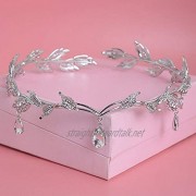 OKMIJN Crystal Crown Bridal Hair Accessory Wedding Rhinestone Waterdrop Leaf Tiara Crown Headband Frontlet Bridesmaid Hair Jewelry