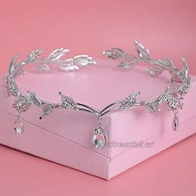 OKMIJN Crystal Crown Bridal Hair Accessory Wedding Rhinestone Waterdrop Leaf Tiara Crown Headband Frontlet Bridesmaid Hair Jewelry