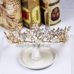 OKMIJN Gold Butterfly Crown Flowers Wedding Prom Tiara Headband Pearl Bridal Headpieces Brides Hair Accessories Hairband