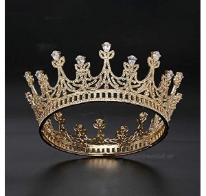 OKMIJN New Gold Round Bride Crown Wedding Rhinestone Hair Accessories Fashion Handmade Girl Head Jewelry Zircon Crown