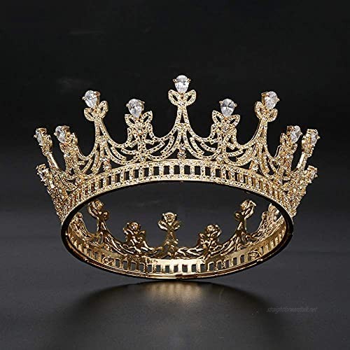 OKMIJN New Gold Round Bride Crown Wedding Rhinestone Hair Accessories Fashion Handmade Girl Head Jewelry Zircon Crown