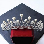 OKMIJN Pearl Wedding Silver Tiara For Women Crystal Rhinestones Crown