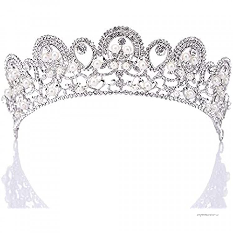 OKMIJN Pearls Rhinestone Wedding Crown Bridal Tiara
