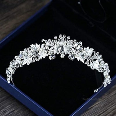 OKMIJN Rhinestone Pearl Flower Bridal Crowns Handmade Vintage Gold Silver Tiara Headband Crystal Diadem Crown Wedding Hair Accessories