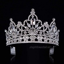 OKMIJN Silver Crystal Large Pageant Crown Noble Rhinestone Diadem Tiaras For Headbands Wedding Hair Accessories