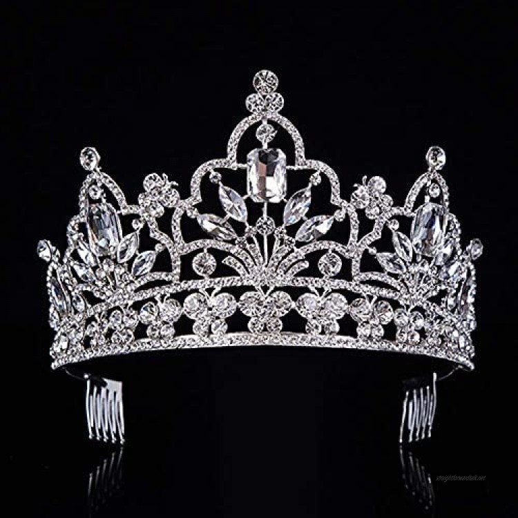 OKMIJN Silver Crystal Large Pageant Crown Noble Rhinestone Diadem Tiaras For Headbands Wedding Hair Accessories