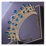 OKMIJN Vintage Gold Color Large Blue Tiara Crystal Crown Birdal Wedding Headdress For Bridal Prom Hair Jewelry