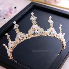 OKMIJN Wedding Crown And Tiara Gold Rhinestones Bridal Headband For Brides And Bridesmaids