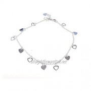 10 Inch Solid & Cut-Out Heart Charms Sterling Silver Anklet/Ankle Bracelet/Ankle Chain - 925 Sterling Silver - Adjustable to 10" Inch/to 25 cm - Anklets for Women
