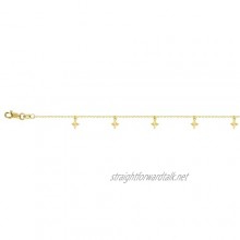 14ct Yellow Gold 7 Pcs Sparkle Cut Dangle Star Anklet Jewelry Gifts for Women - 25 Centimeters
