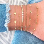 2-6 Pcs Bohemian Beach Anklets Bracelet Set，Multi-layer Handmade Star Moon Disc Wafer Beaded Pearl Gravel Crystal Butterfly Anklet Bracelet for Women Girls Fashion Jewelry