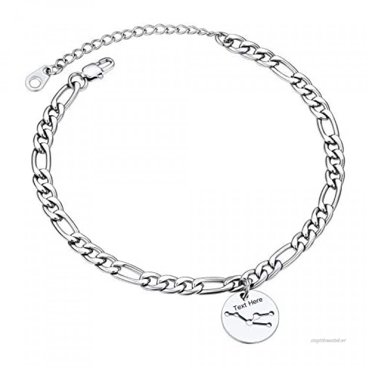 5mm Constellation Zodiac Sign Anklet (8.5 inches with 5cm entender) Stainless Steel/Gold Plated Figaro Ankel Bracelet with Charm Summer Beach Jewelry for Women Girls