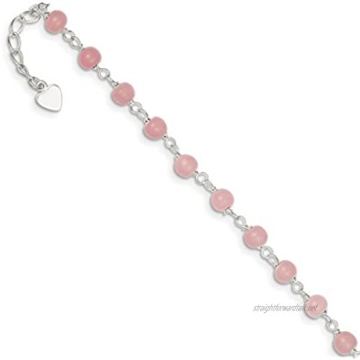 925 Sterling Silver Pink Glass Bead Heart 8 Inch Plus 1 Adjustable Chain Size Extender Anklet Ankle Beach Bracelet Fine Jewellery For Women Gifts For Her