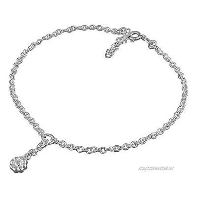 9.75 Inch Flower Charm On Chain Sterling Silver Anklet/Ankle Bracelet/Ankle Chain - 925 Sterling Silver - 9.75" Inch / 25 cm - Anklets for Women