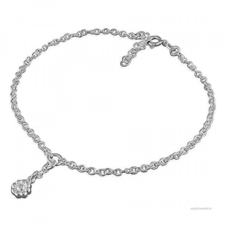 9.75 Inch Flower Charm On Chain Sterling Silver Anklet/Ankle Bracelet/Ankle Chain - 925 Sterling Silver - 9.75 Inch / 25 cm - Anklets for Women