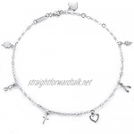 Billie Bijoux Women's 925 Sterling Silver Adjustable Anklet Cross Infinity Wish Bone Four Leaf Clover Heart Charm White Gold Plated 10.63