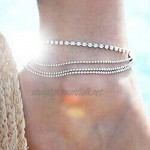 Bmadge Boho Crystal Anklets Gold Adjustable Layered Anklet Bracelet Chain Beach Beaded Foot Jewelry for Women and Girls