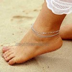 Bmadge Boho Crystal Anklets Gold Adjustable Layered Anklet Bracelet Chain Beach Beaded Foot Jewelry for Women and Girls