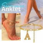 ChainsHouse 26 Letter Anklets for Women Gold Anklet with Initials Adjustable Figaro Chain Bracelets A-Z Alphabets Beach Accessories Foot Jewelry Gift for Her