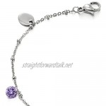 COOLSTEELANDBEYOND Stainless Steel Anklet Bracelet with Charms of Purple Cubic Zirconia and Oval