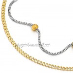 COOLSTEELANDBEYOND Stainless Steel Two-Row Anklet Bracelet with Charms of Balls Gold and Silver