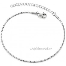 COOLSTEELANDBEYOND Thin Stainless Steel Link Chain Anklet Bracelet for Women Girls Adjustable