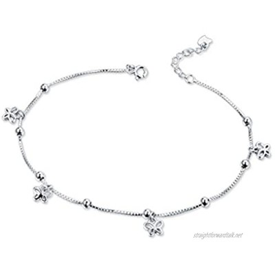 Dangle Butterfly Anklets 925 Sterling Silver Adjustable Sexy Beads Beach Foot Ankle Bracelet Chain for Women Teen Girls