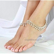DreamBell Women Silver Color Jewelry Style Indian Traditional Belly Dance Anklet with Jingling Bells-Toned Pendant Anklets (Metal Color : Silver Plated)